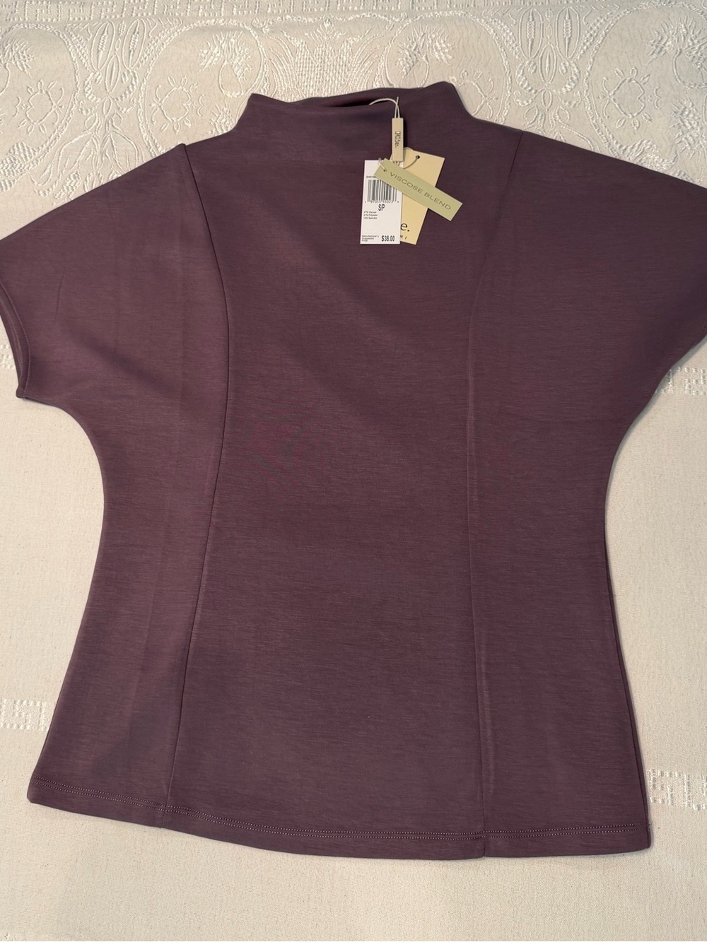 Elie Tahari NWT Smoked Eggplant Mock Neck Sculpted Top Small - Picture 4 of 6